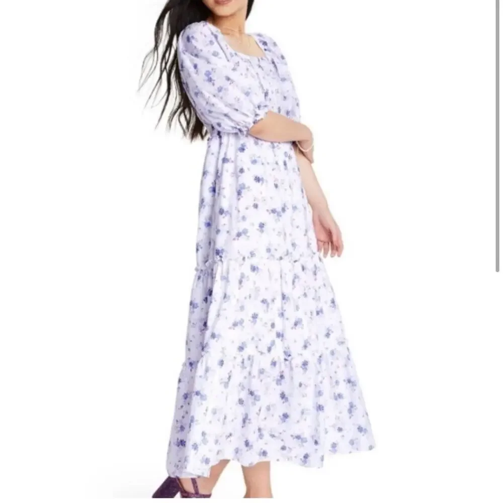 Love Shack fancy women's small white floral maxi dress tiered target purple doen - Picture 2 of 13